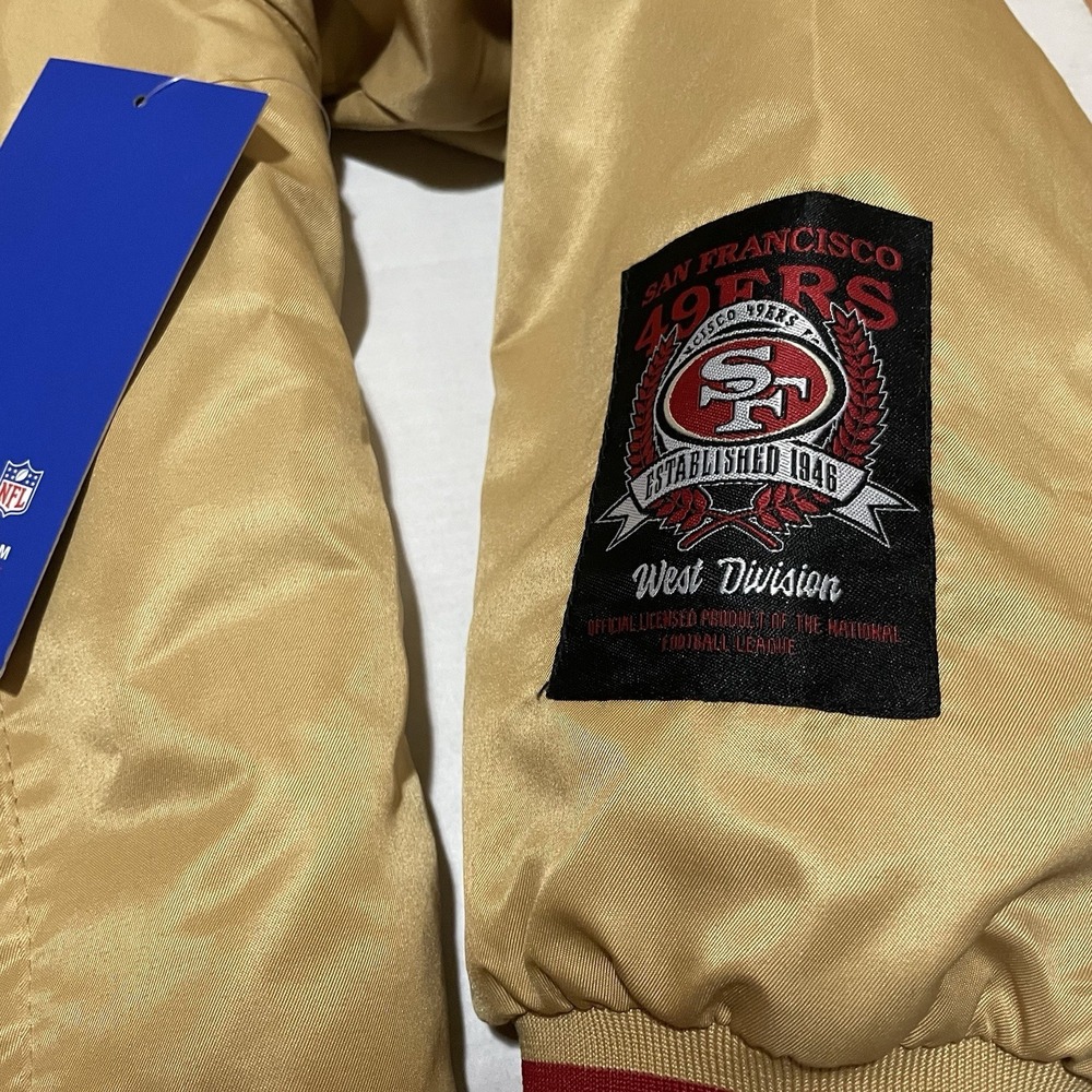 San Francisco 49ers NFL ULTRA GAME Puffer Satin Bomber Jacket Mens Gold Size XXL - Picture 4 of 8